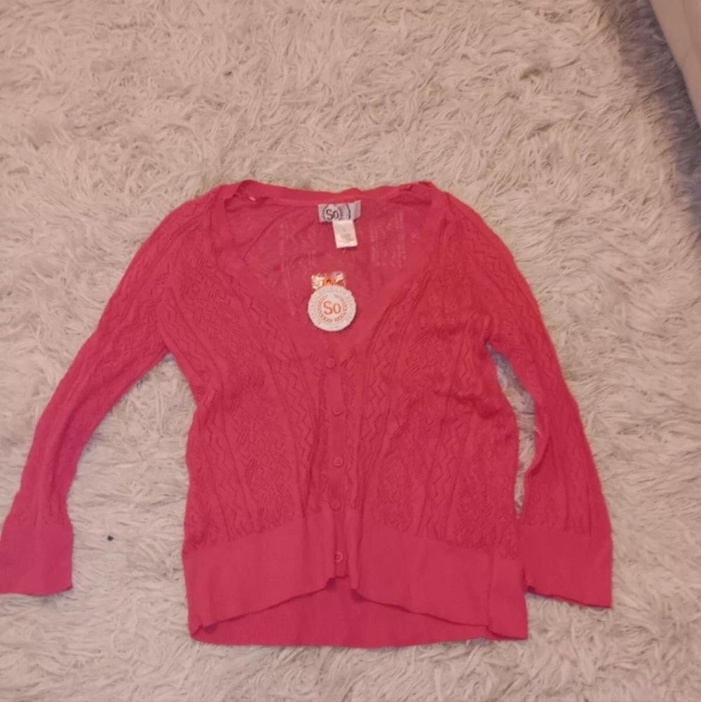 So Authentic American Heritage Pink Lace Open Sweater Cardigan L NWT